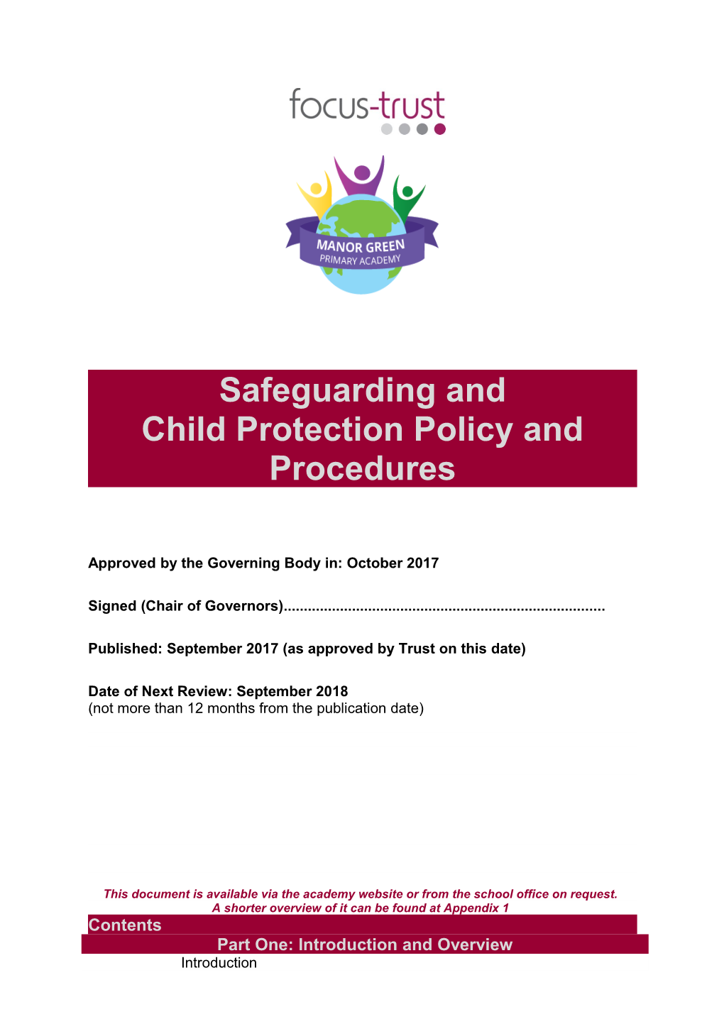 Child Protection Policy and Procedures