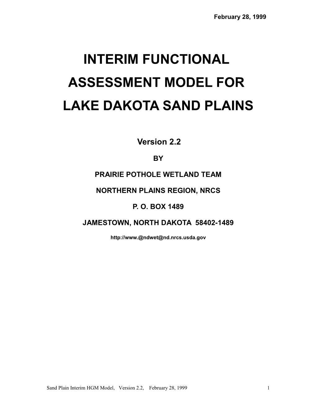 Sand Plain HGM Interim Model Revision 2.0