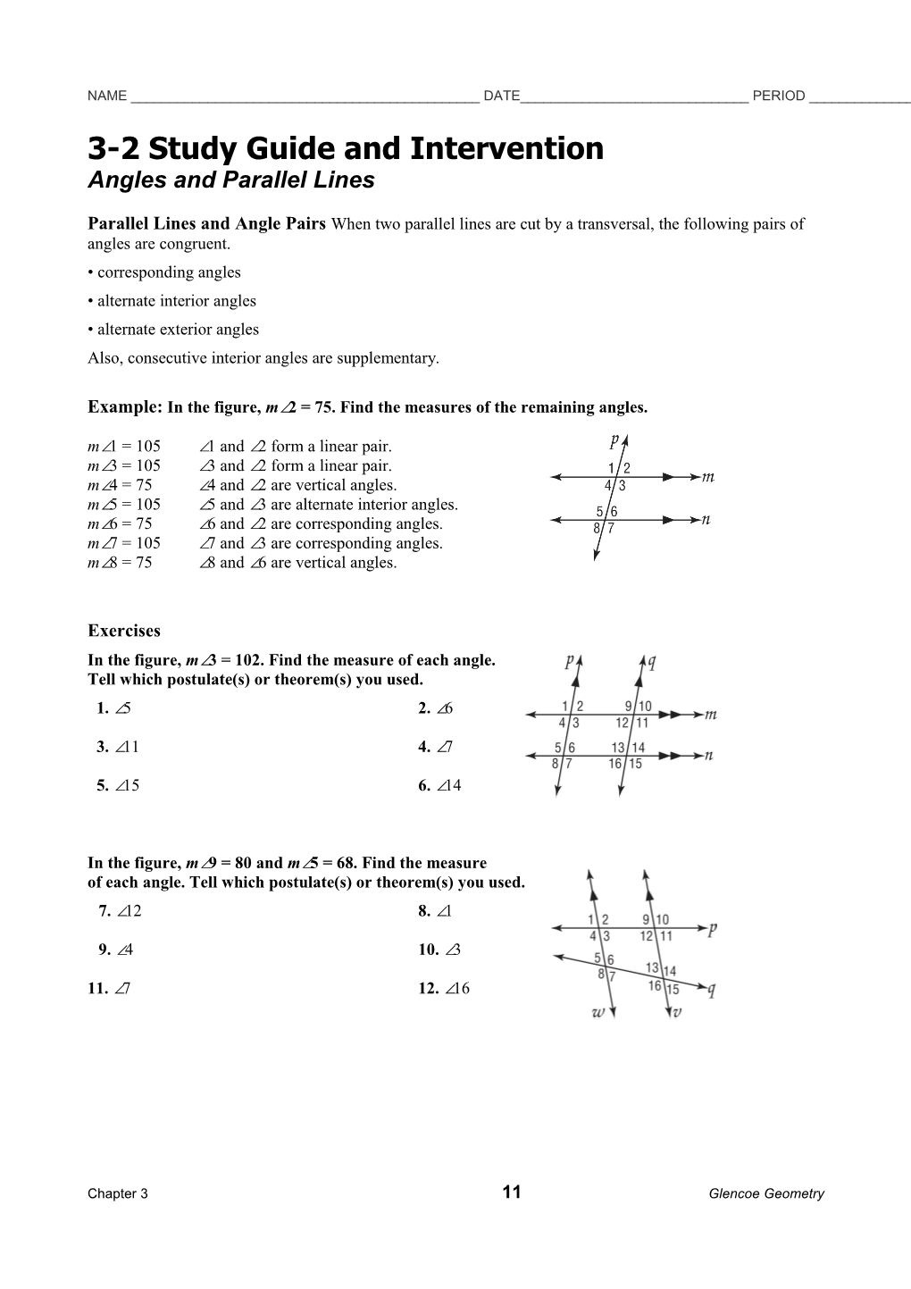 3-2 Study Guide and Intervention