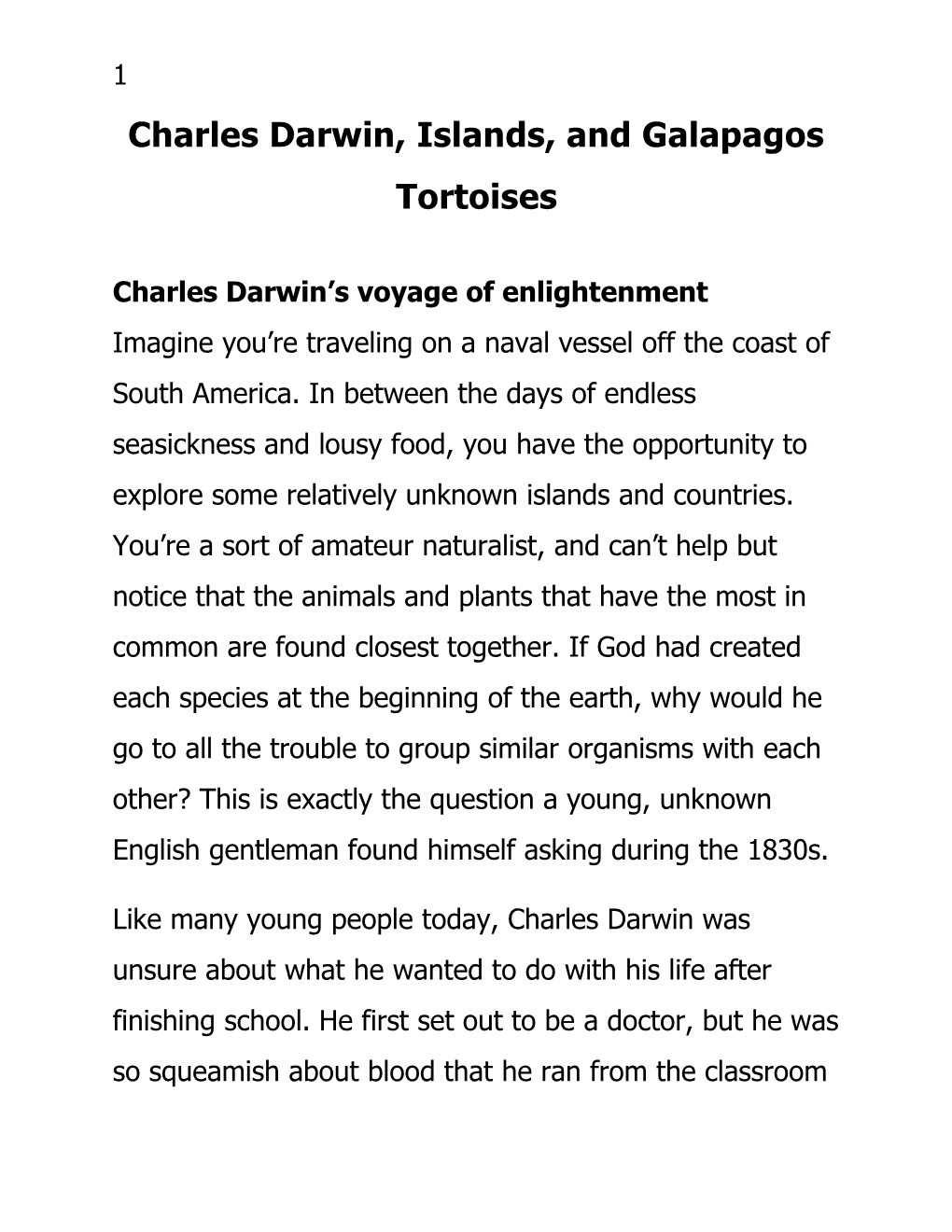 Charles Darwin, Islands, and Galapagos Tortoises s1