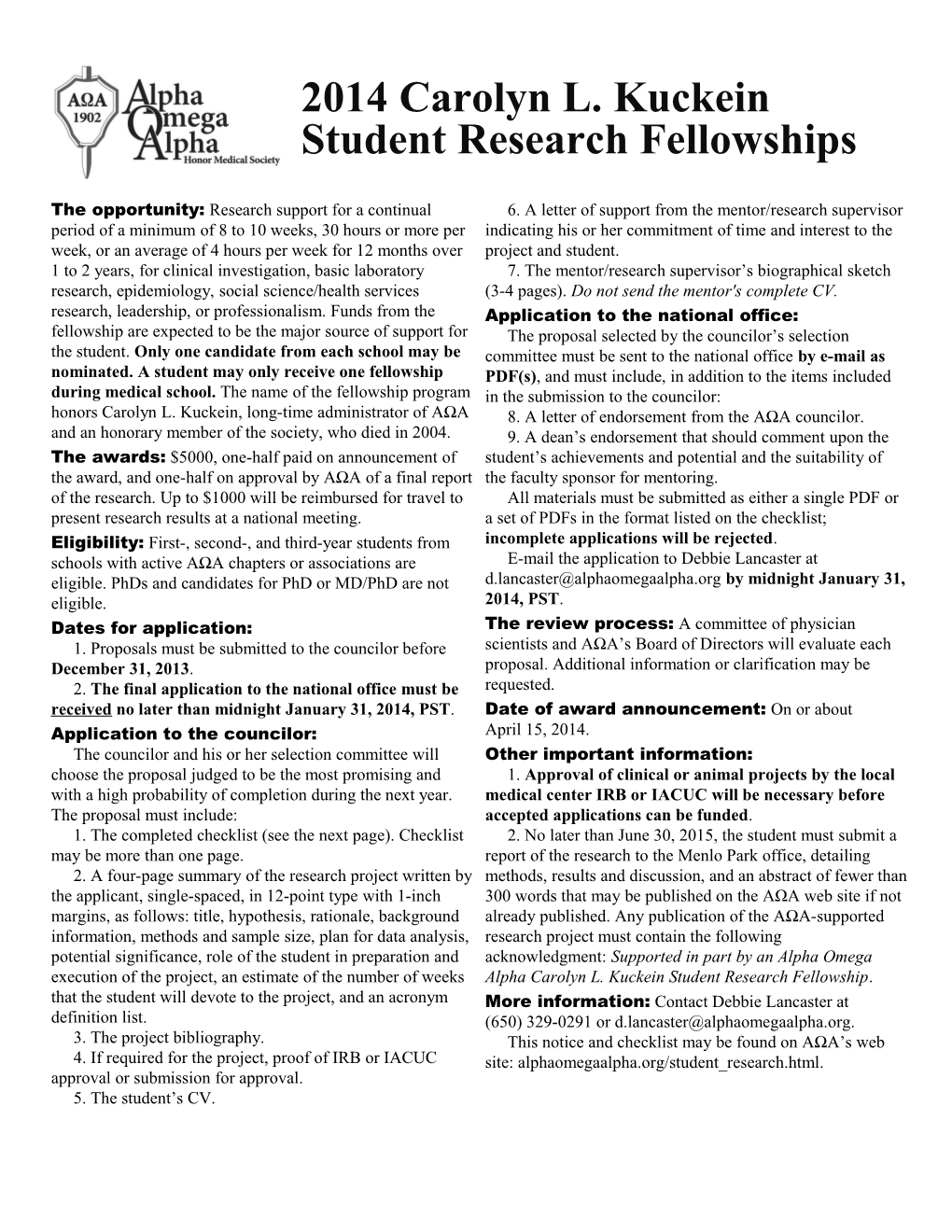 2014 Carolyn L. Kuckein Student Research Fellowships