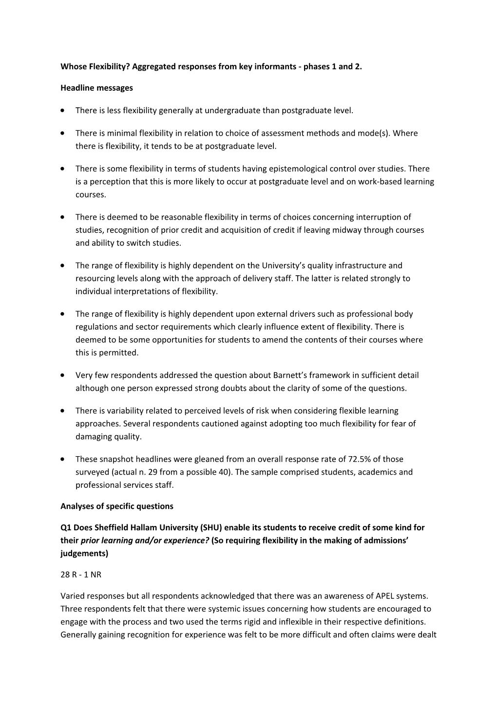 Whose Flexibility? Aggregated Responses from Key Informants - Phases 1 and 2