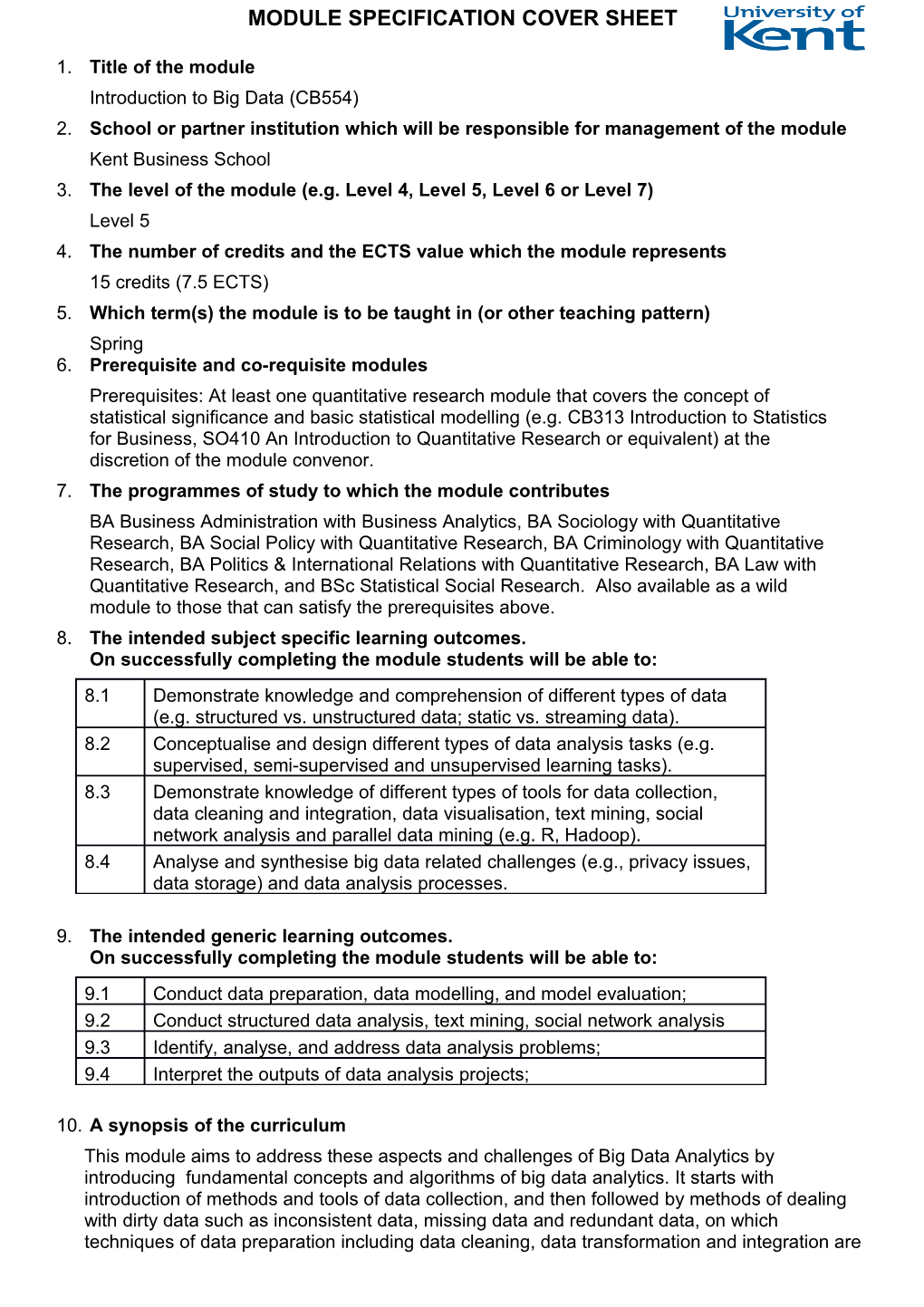 2. School Or Partner Institution Which Will Be Responsible for Management of the Module