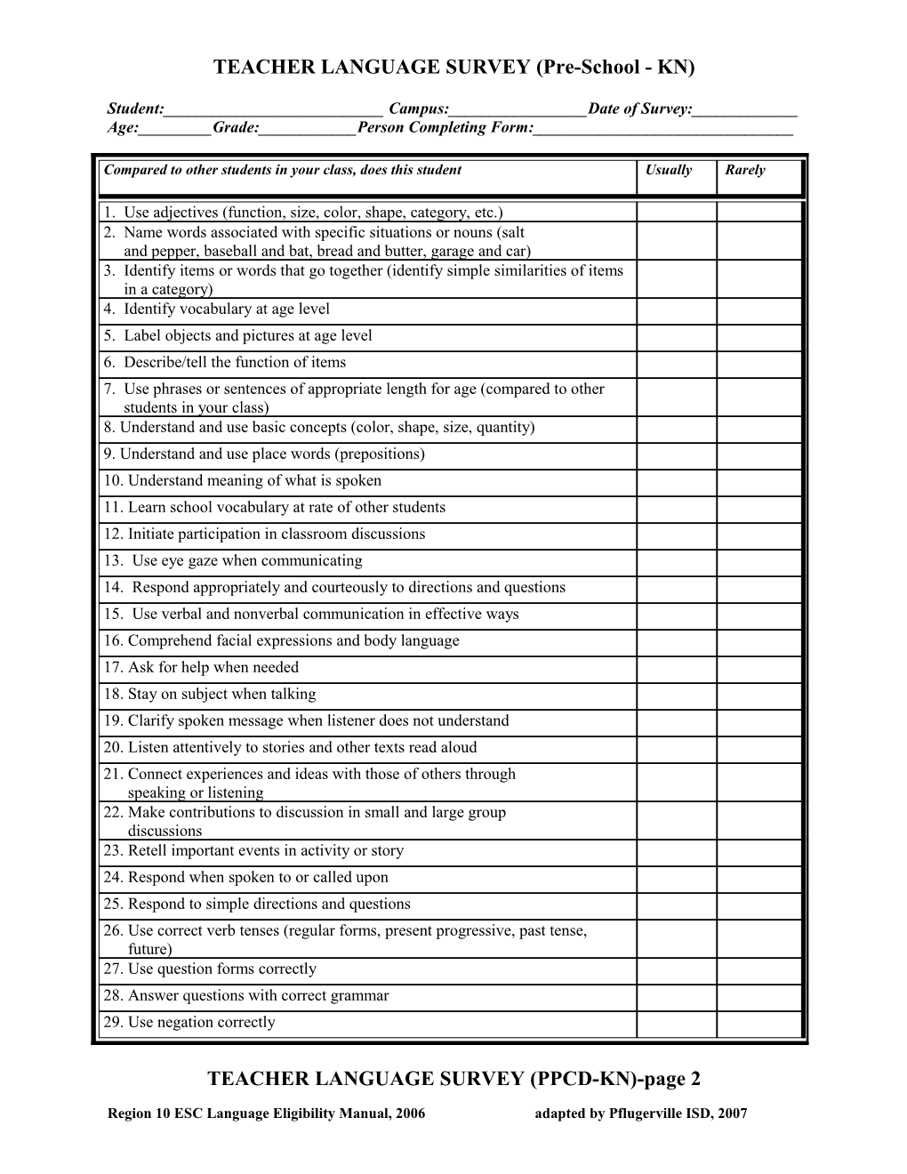 Teacher Survey for Communication Skills