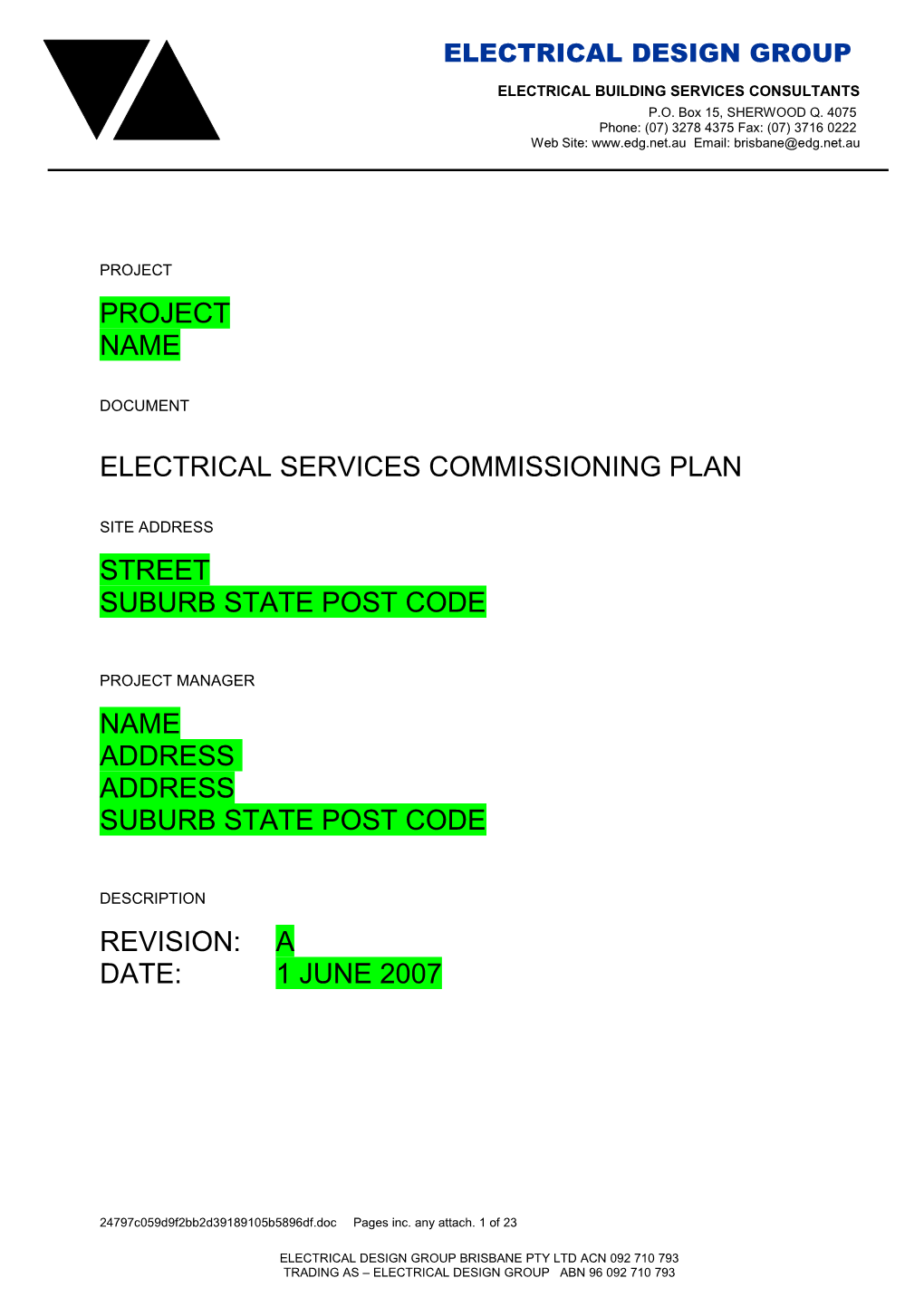 Designelectrical Services Commissioning Plan