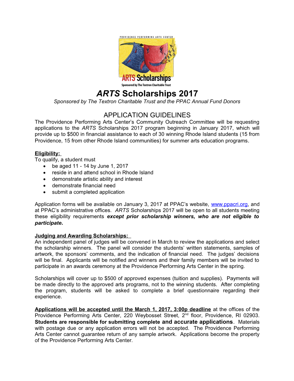 ARTS Scholarships 2017