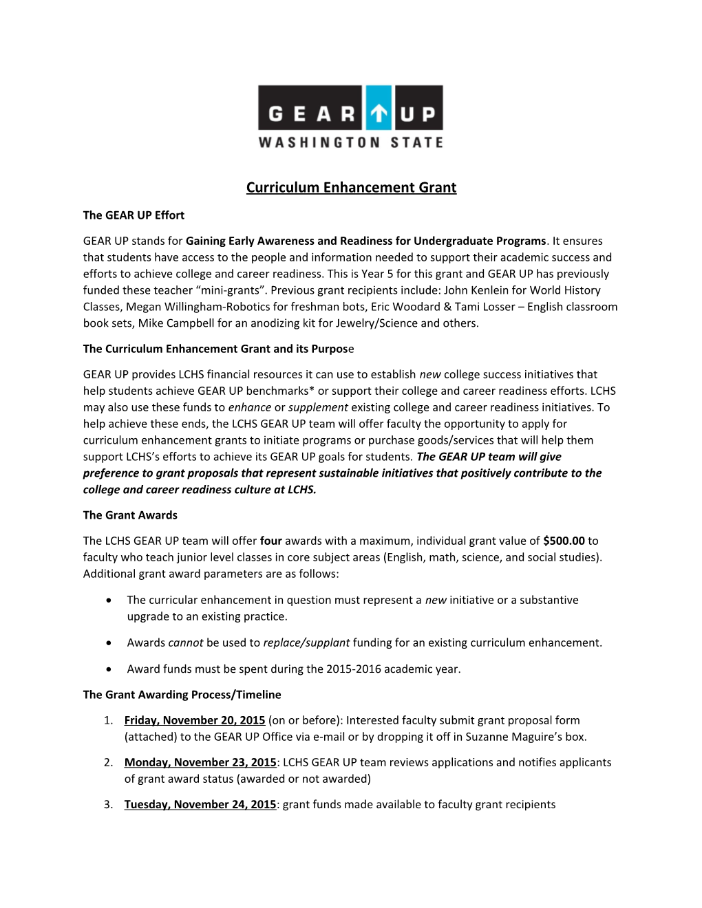 Curriculum Enhancement Grant