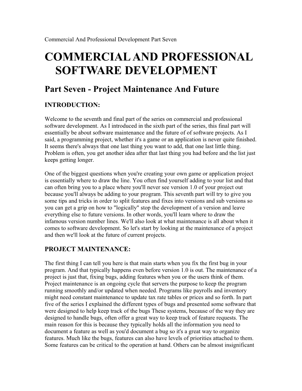 Commercial and Professional Development Part Seven