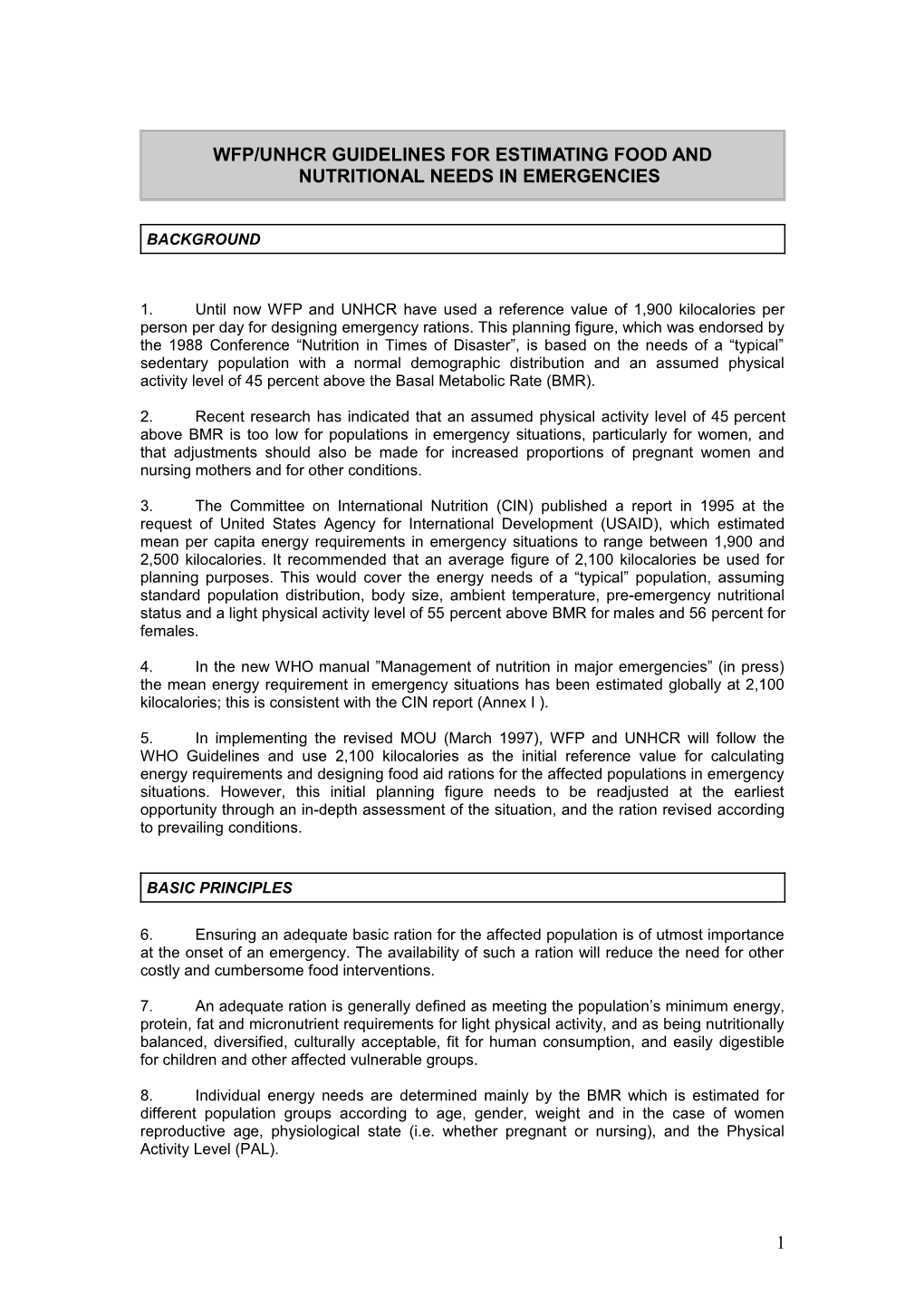 Guidelines for Estimating Food Requirement in Refugee and Internally Displaced Situation