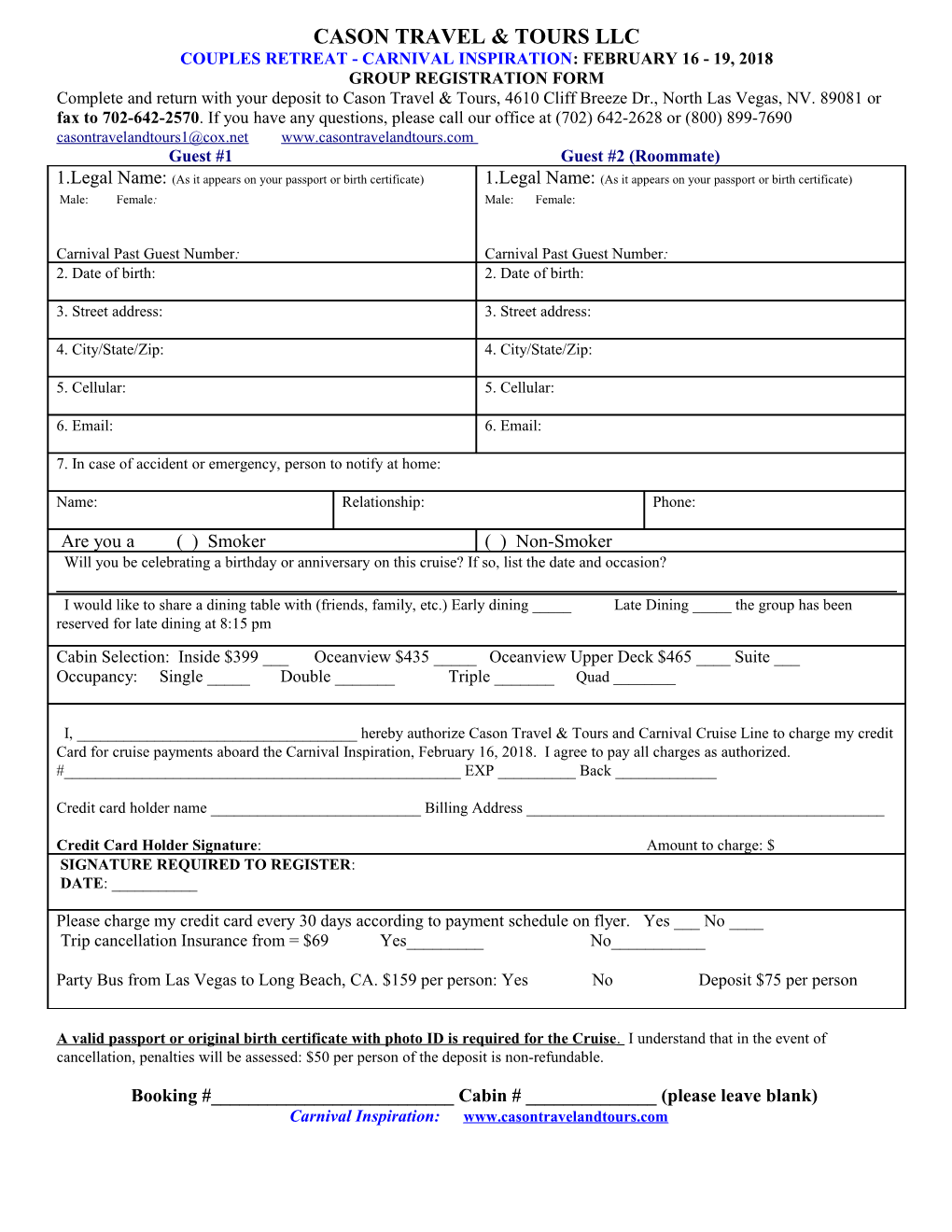 Cruise Registration Form