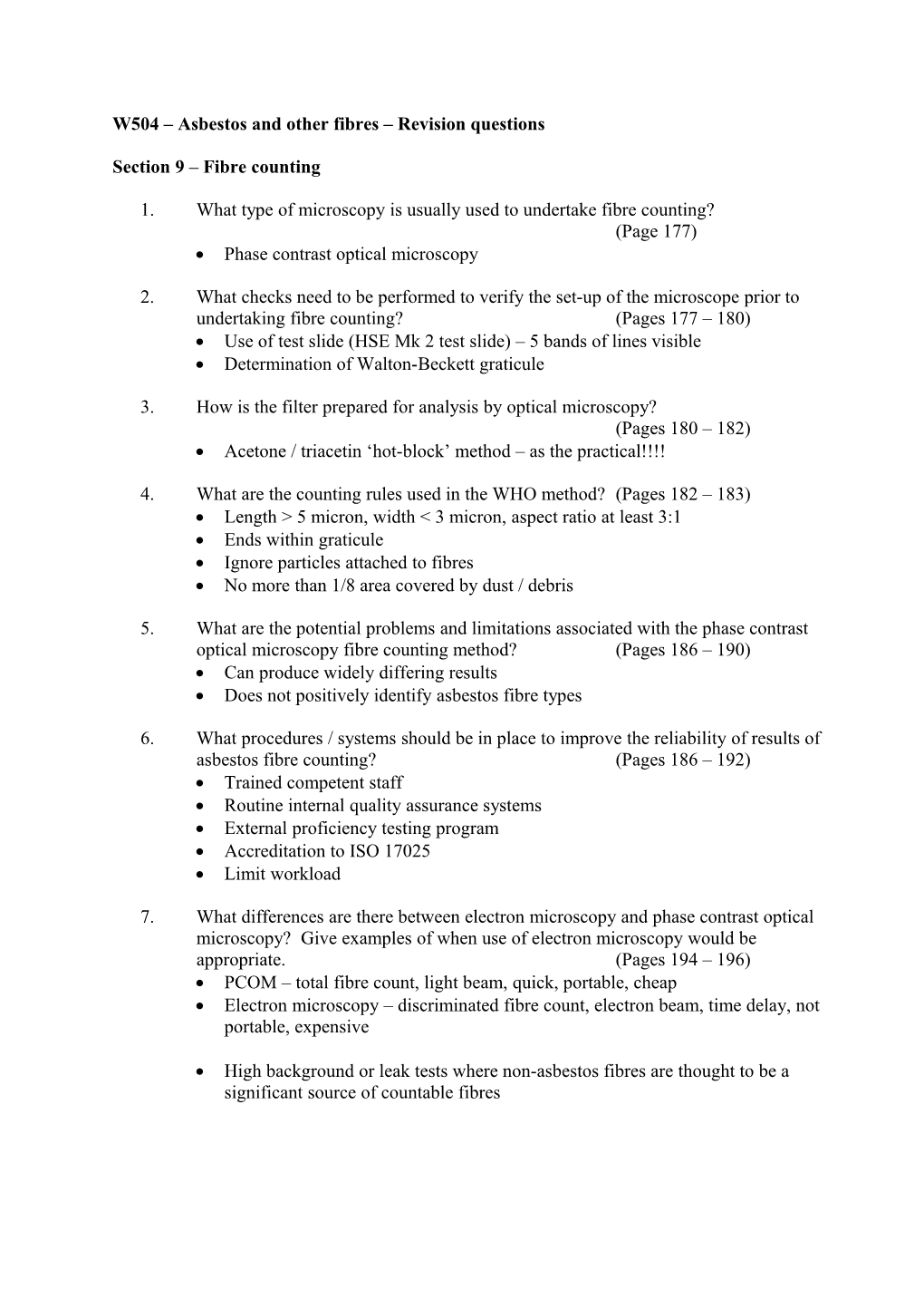 W504 Asbestos and Other Fibres Revision Questions