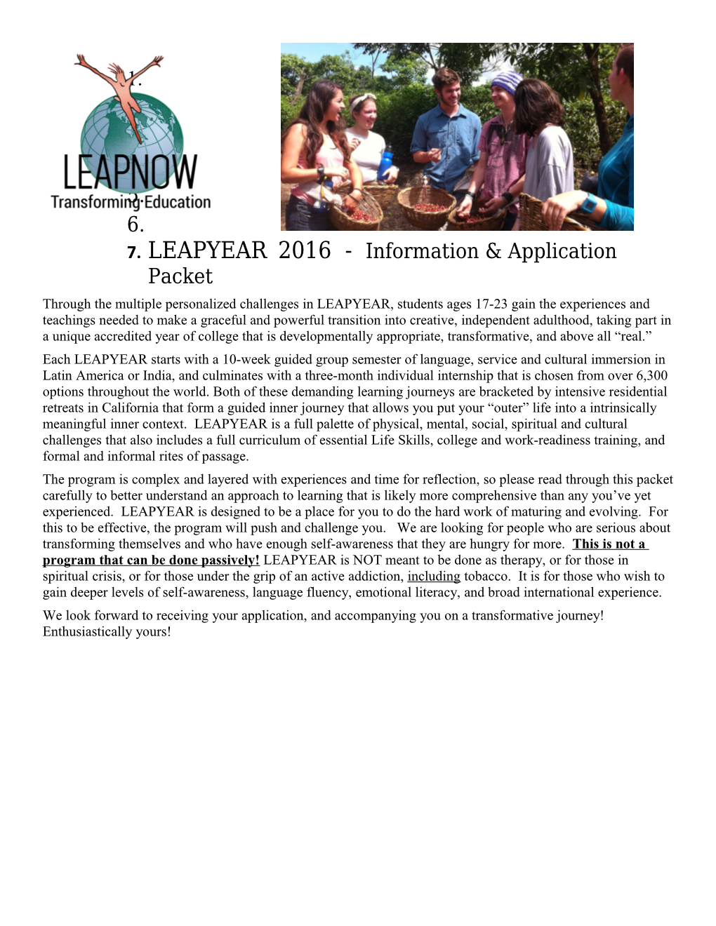 LEAPYEAR 2016 - Information & Application Packet