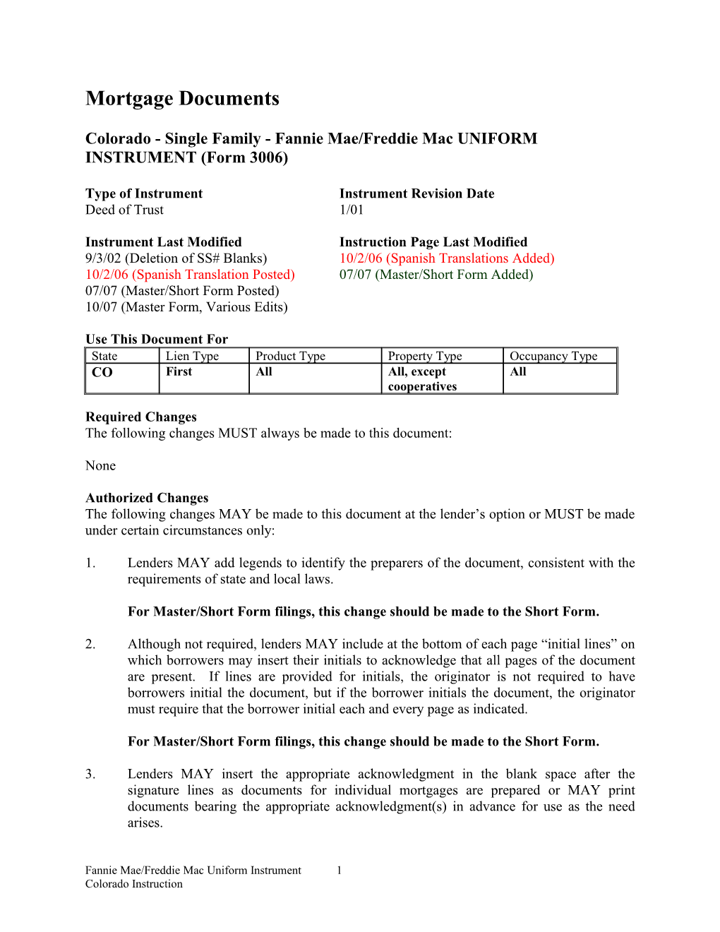 Instructions: Colorado Security Instrument (Form 3006)