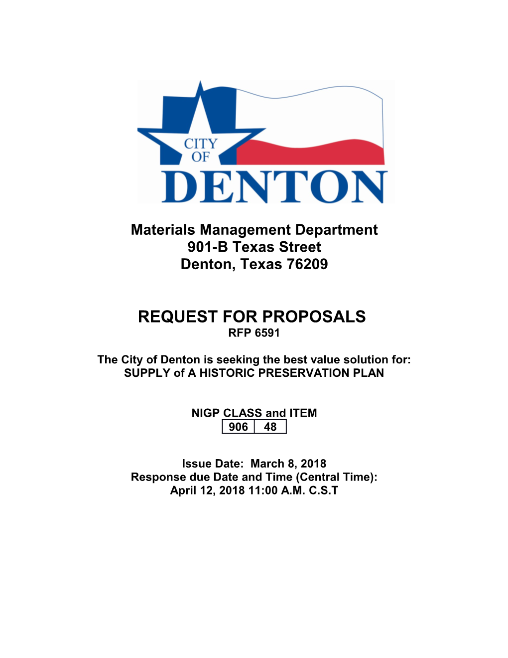 RFP for Supply of a Historic Preservation Plan