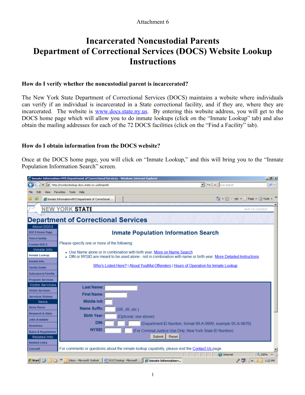Department of Correctional Services (DOCS) Website Lookup Instructions