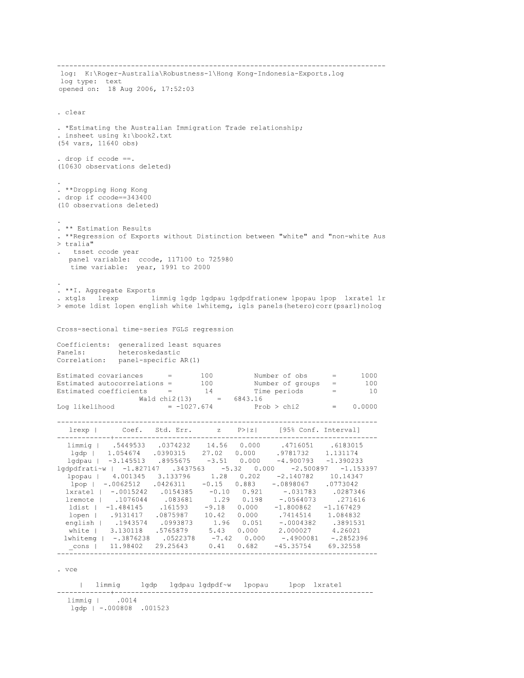 *Estimating the Australian Immigration Trade Relationship; s1