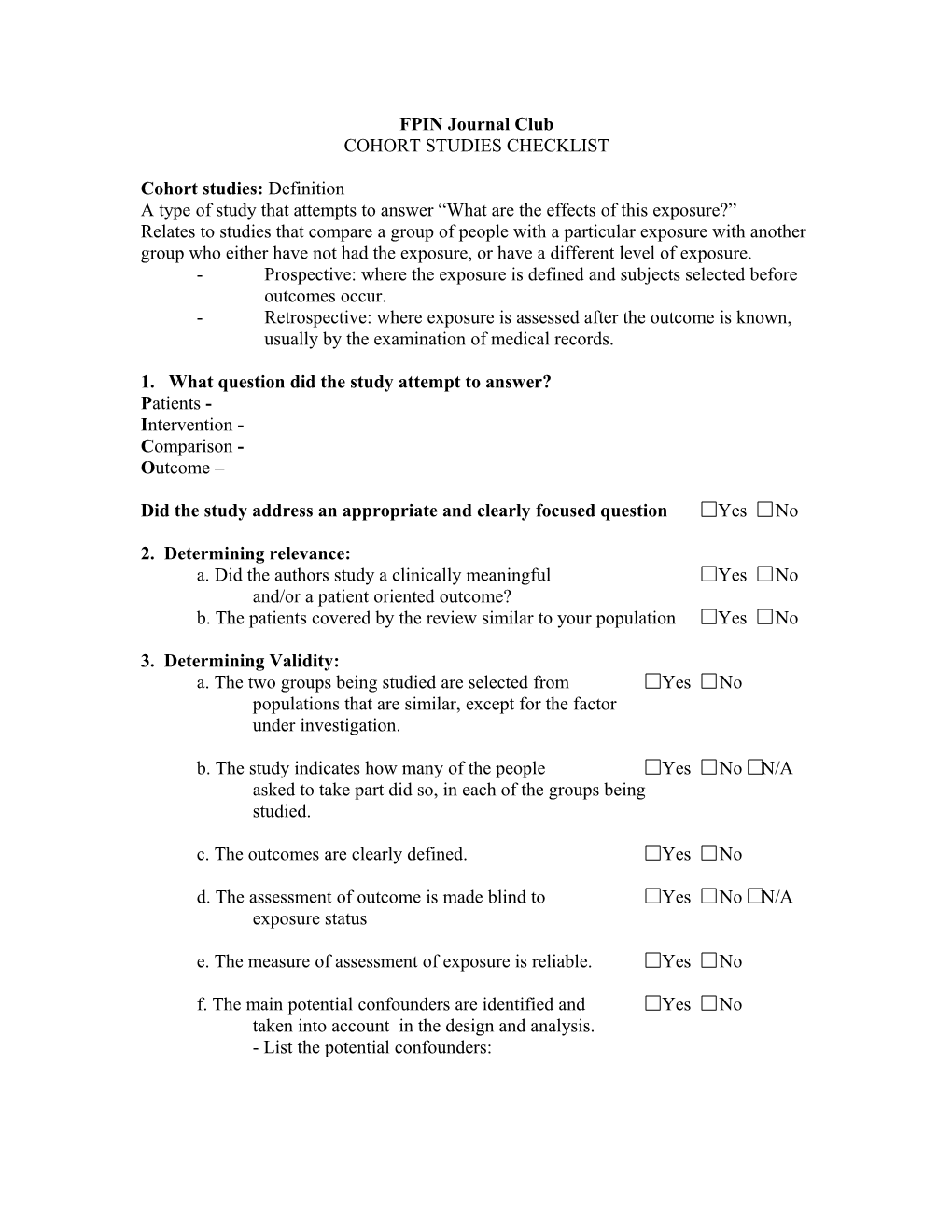 Cohort Studies Checklist s1