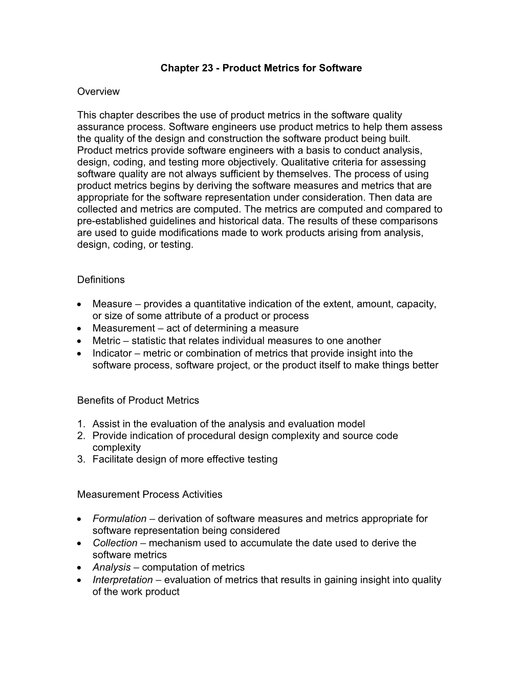 Chapter 19 - Technical Metrics for Software