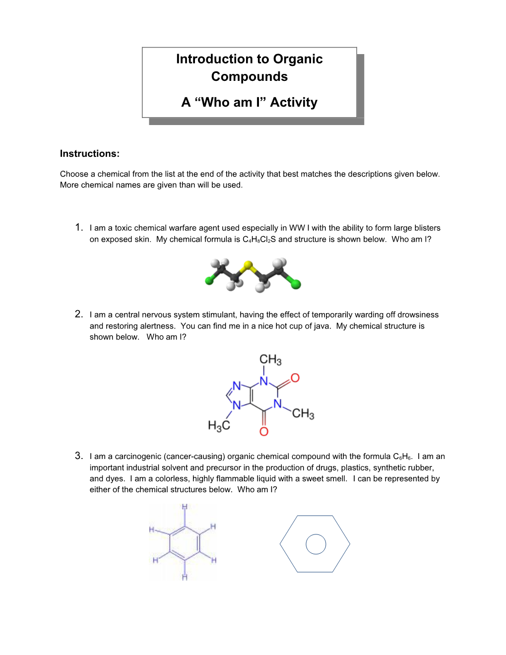 Choose a Chemical from the List at the End of the Activity That Best Matches the Descriptions