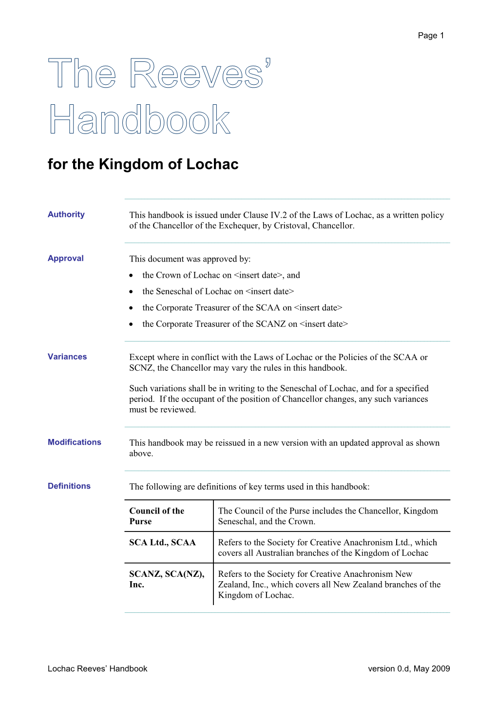 Lochac Reeves Handbook