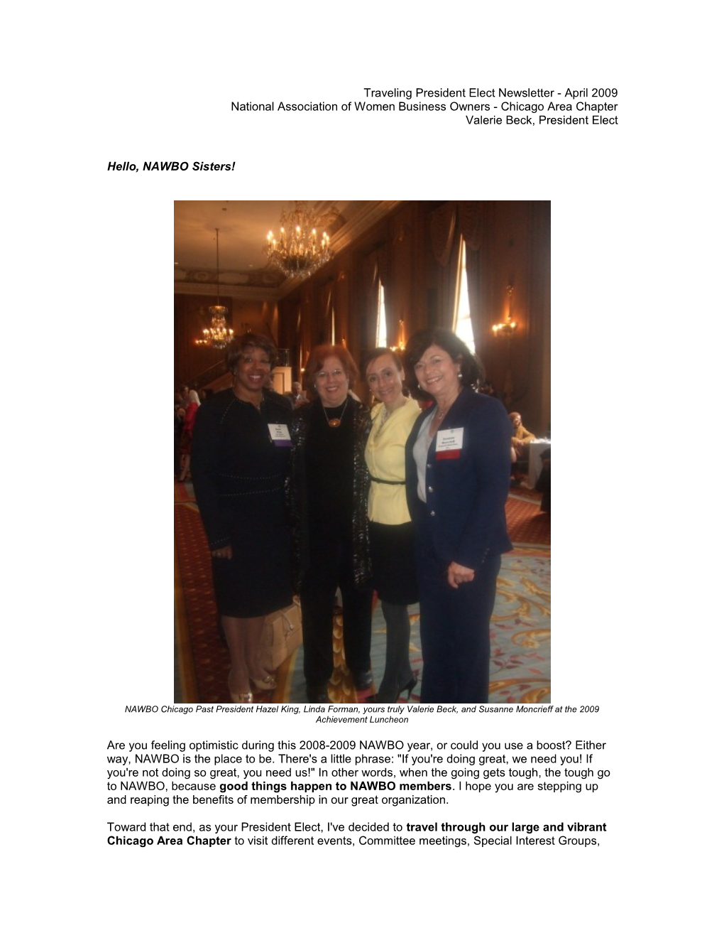 Traveling President Elect Newsletter - April 2009