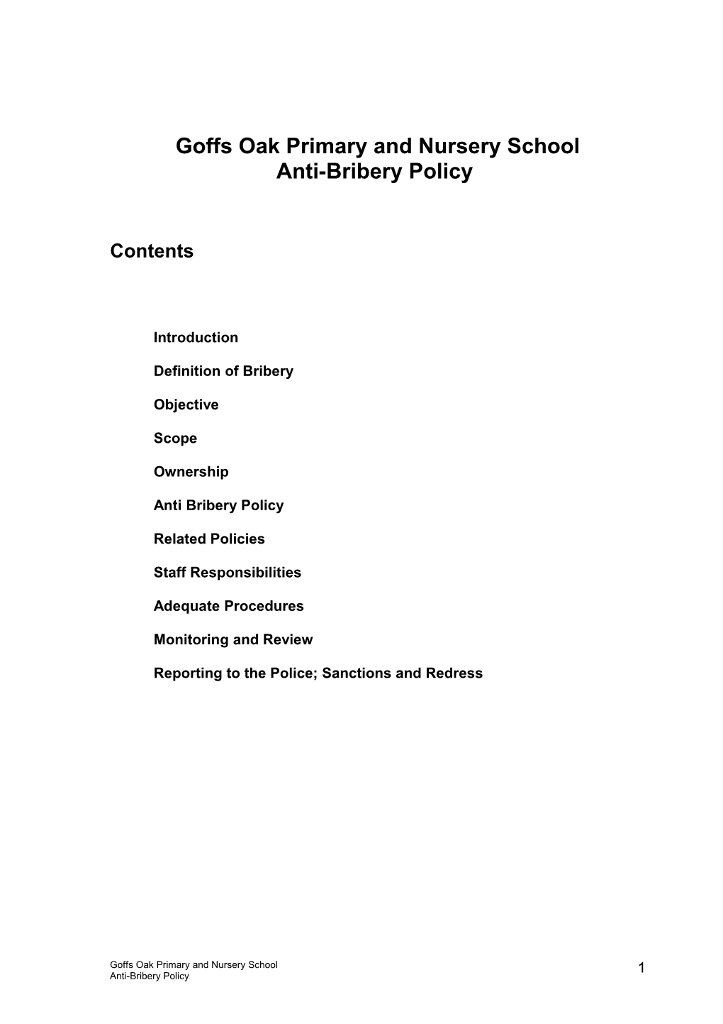 Model Anti-Bribery Policy for Schools