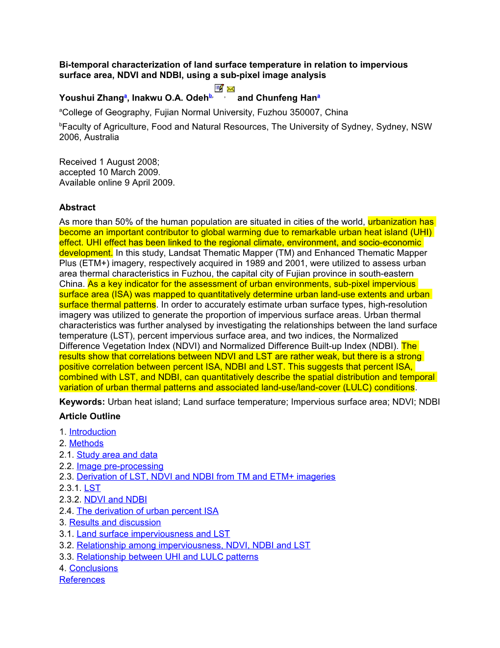 Bi-Temporal Characterization of Land Surface Temperature in Relation to Impervious Surface