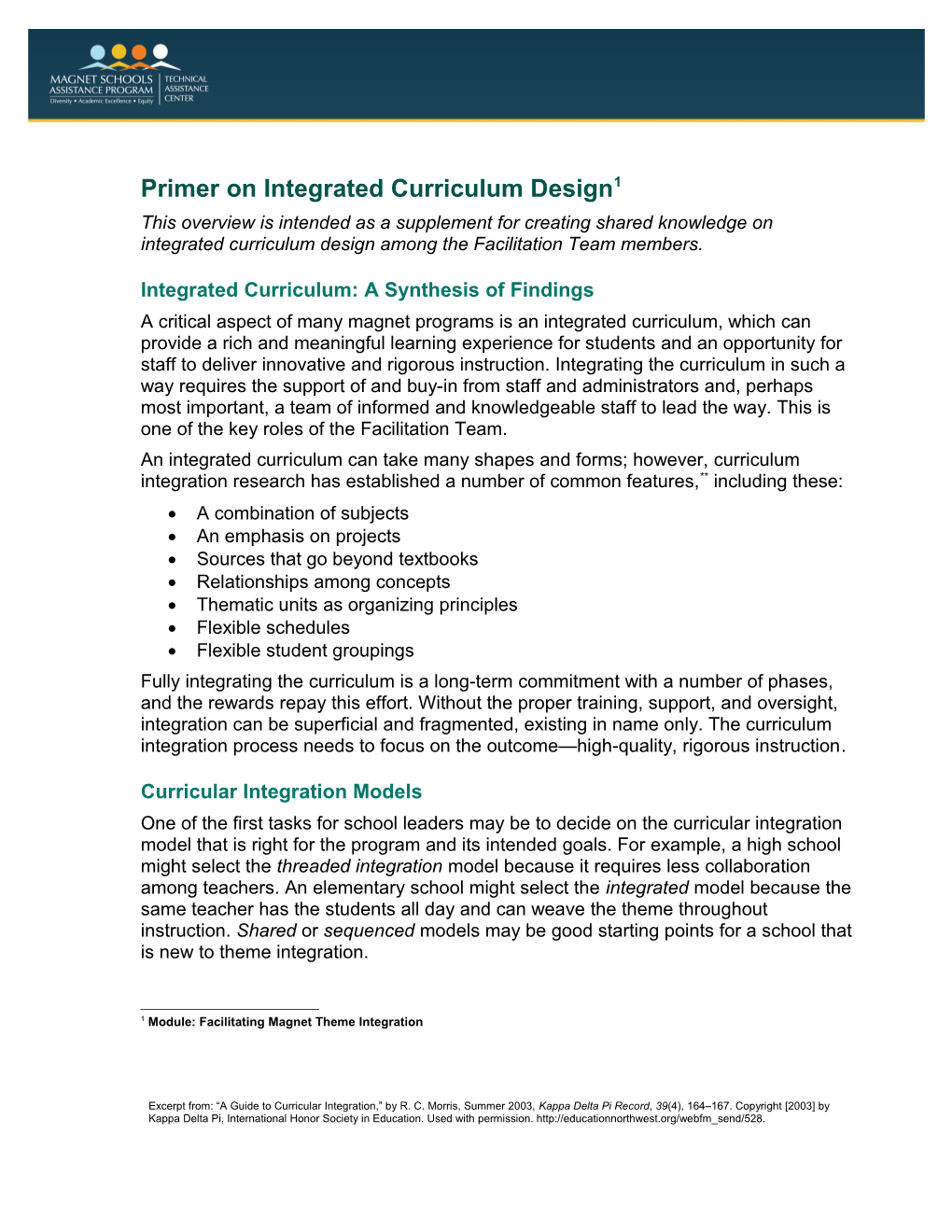 Primer on Integrated Curriculum Design