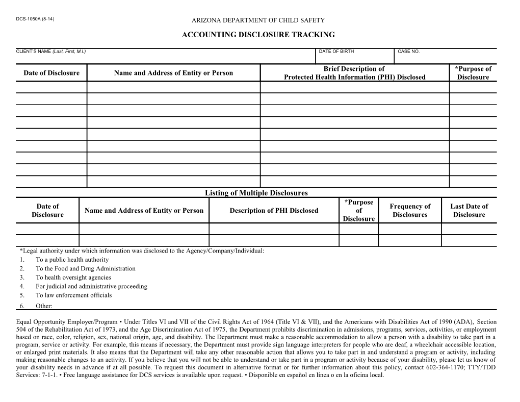 DCS-1050A - Accounting Disclosure Tracking