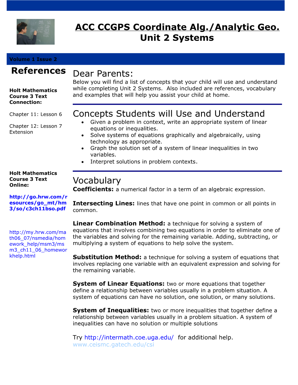 Concepts Students Will Use and Understand