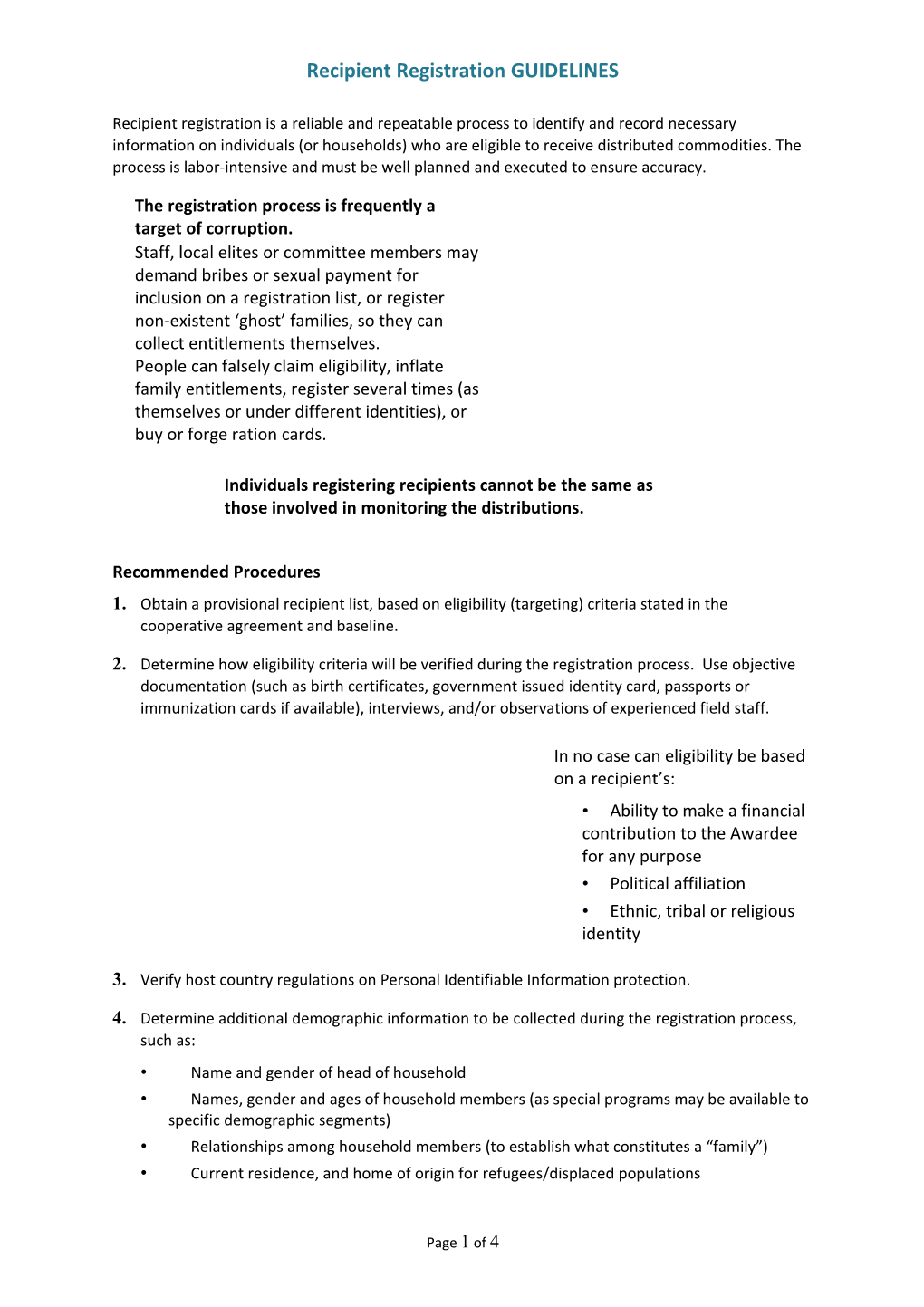 Recipient Registration GUIDELINES