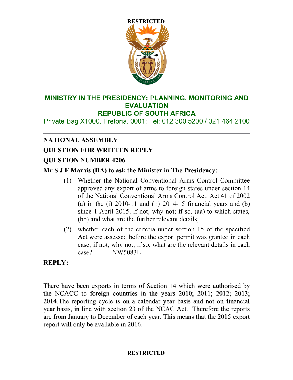 Ministry in the Presidency: Planning, Monitoring and Evaluation