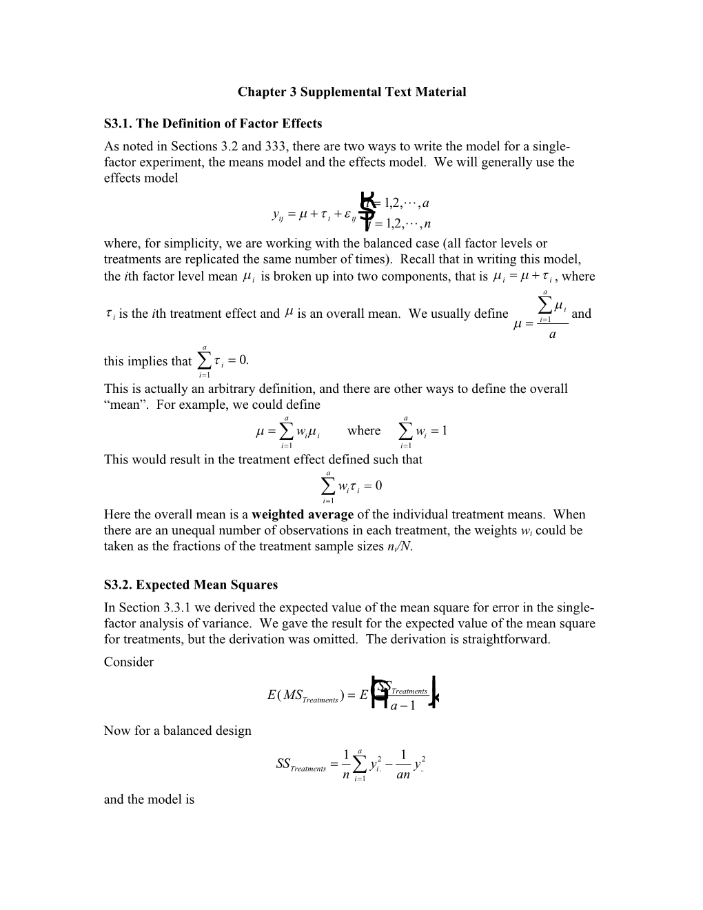 Chapter 3 Supplemental Text Material