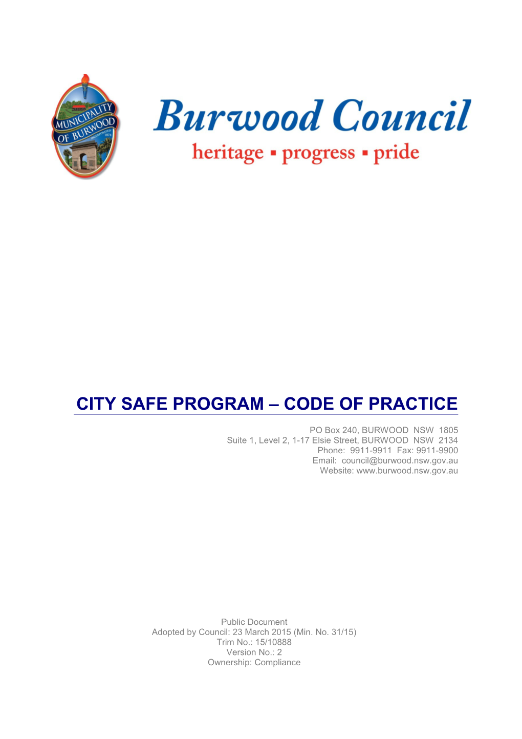 City Safe Program Code of Practice