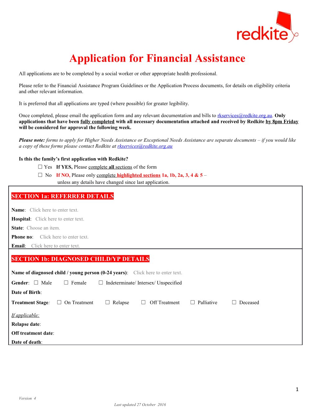 Application Forfinancial Assistance