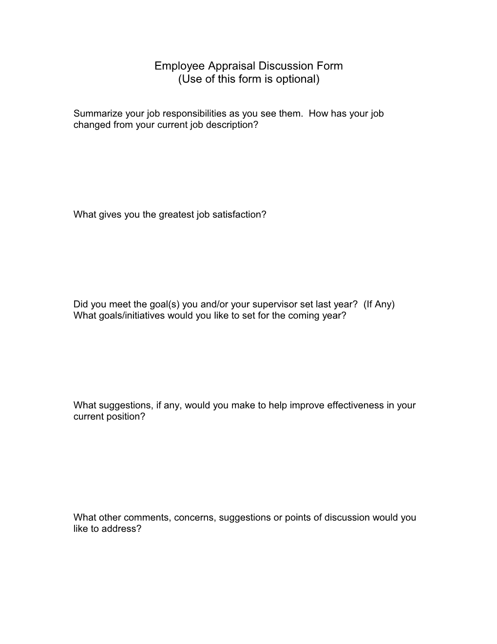 Employee Appraisal Discussion Form