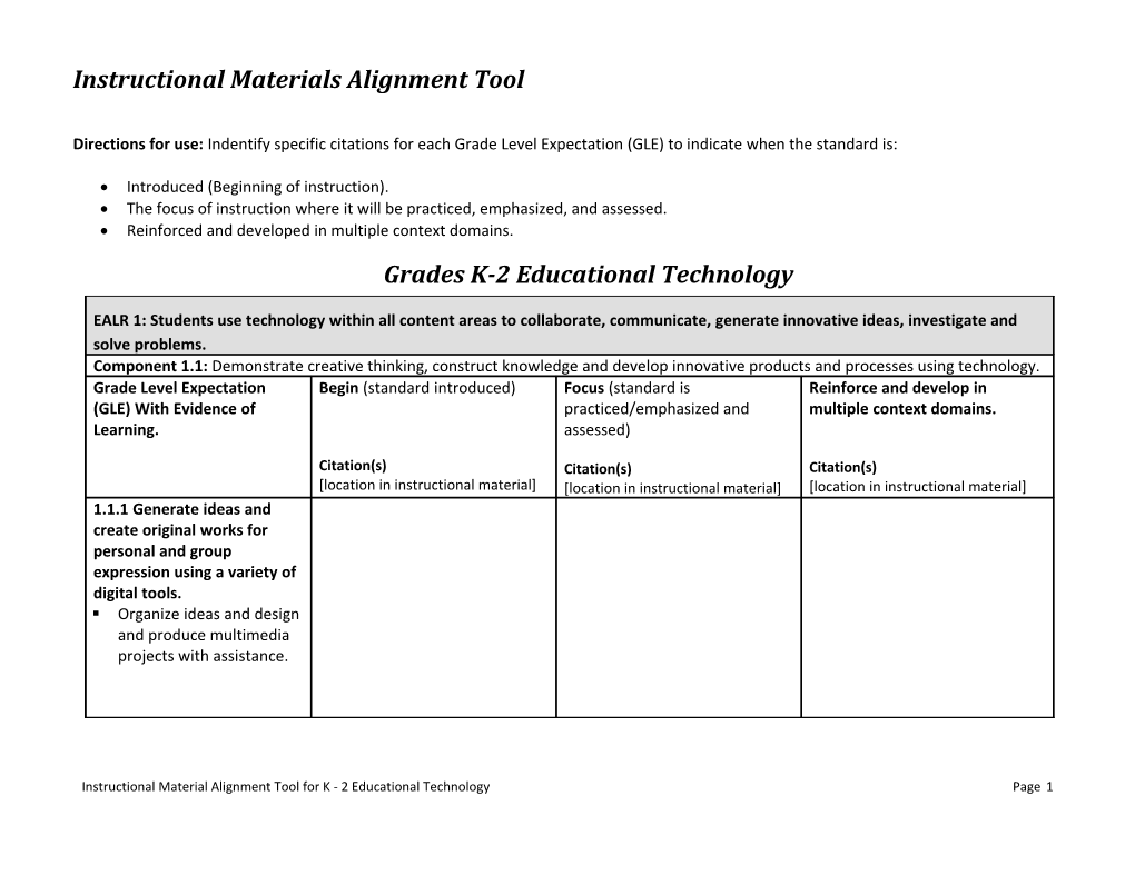 Instructional Materials Alignment Tool