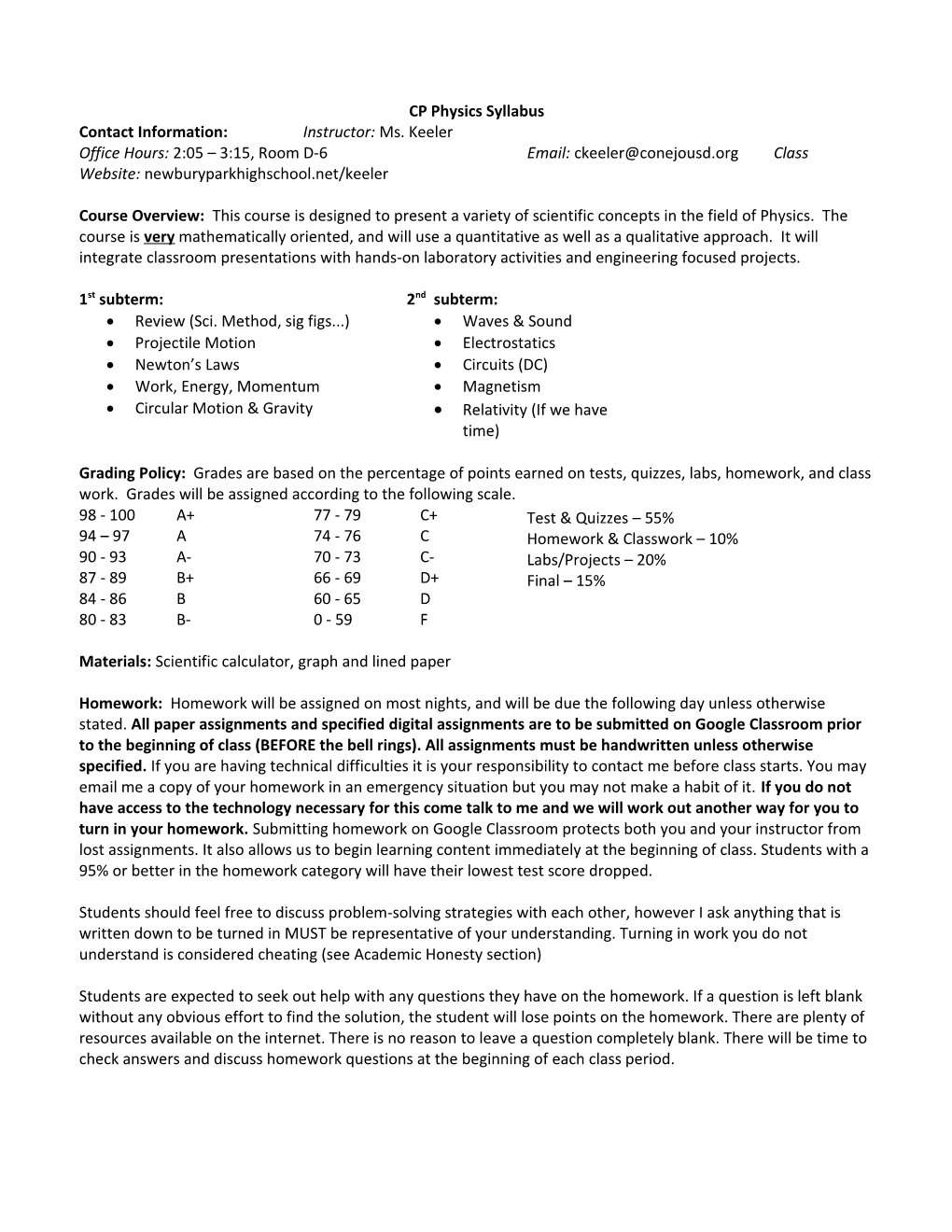 Course Procedures and Guidelines