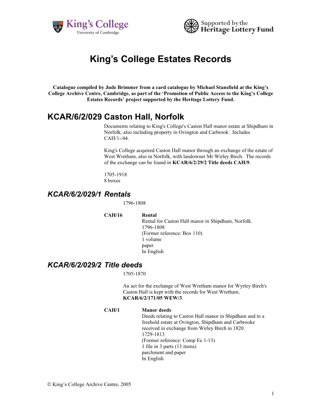 King S College Estates Records s1