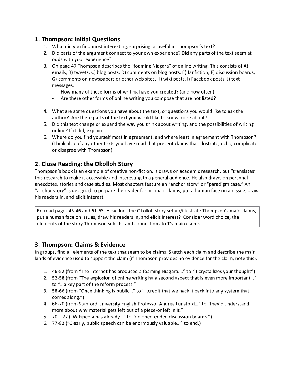 1. Thompson: Initial Questions