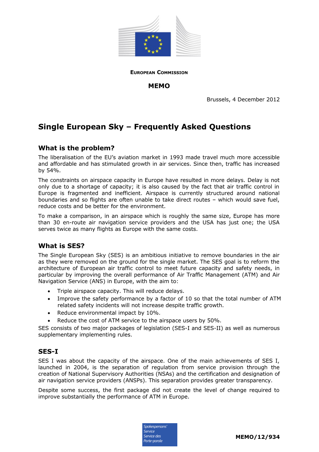 Single European Sky Frequently Asked Questions