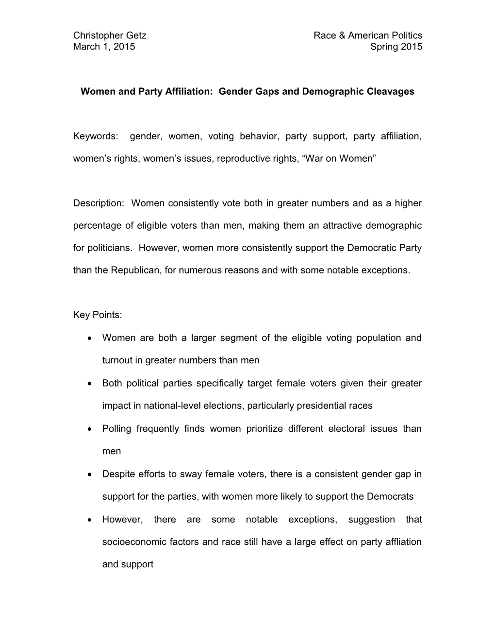 Women and Party Affiliation: Gender Gaps and Demographic Cleavages