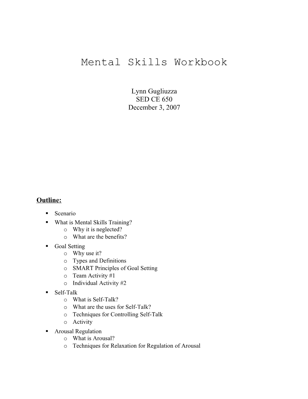 Mental Skills Workbook