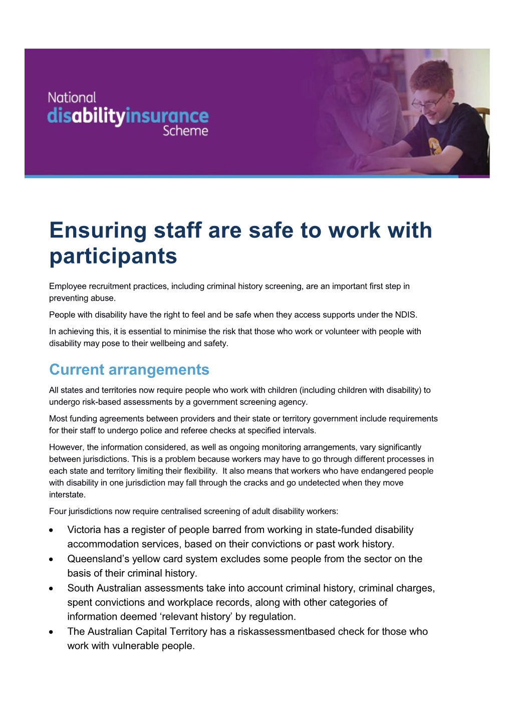 Ensuring Staff Are Safe to Work with Participants