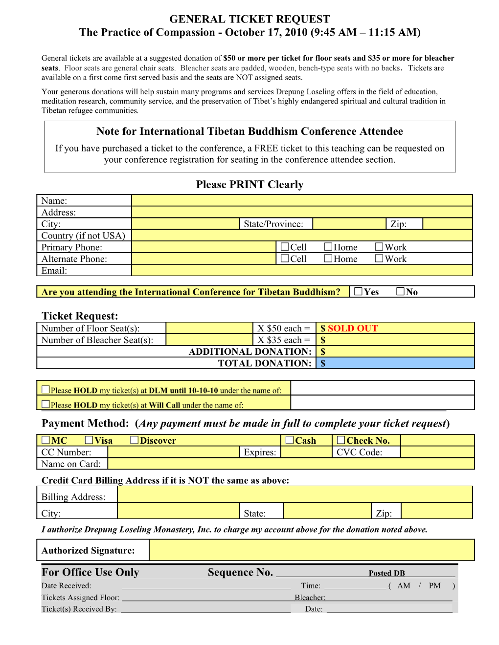 General Ticket Request