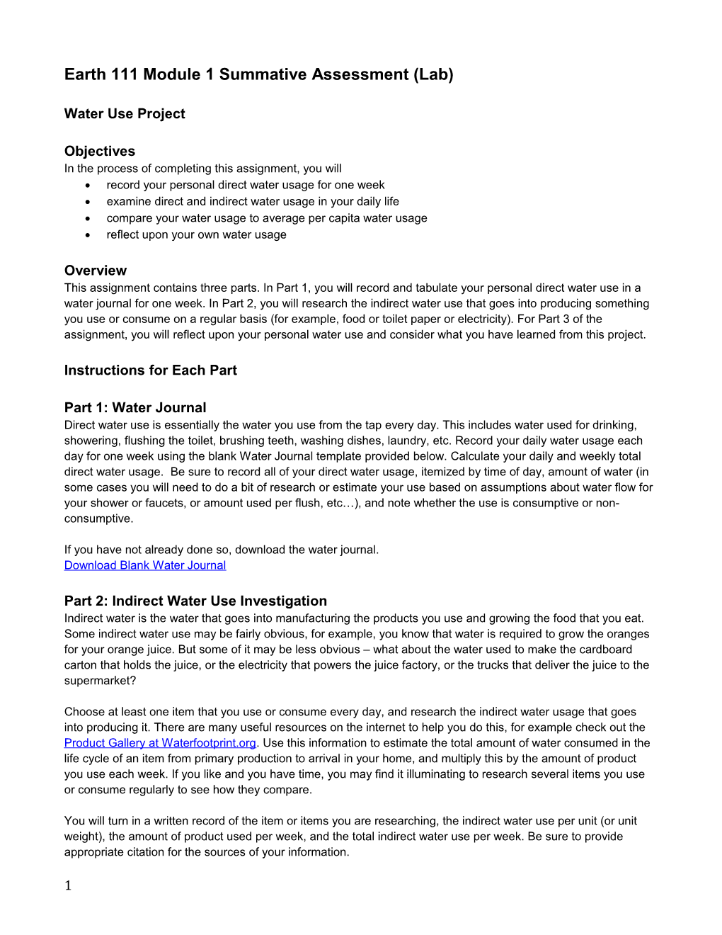 Earth 111 Module 1 Summative Assessment (Lab)