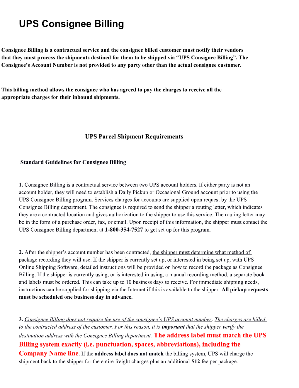 UPS Consignee Billing