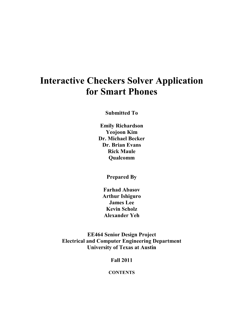 Interactive Checkers Solver Application for Smart Phones