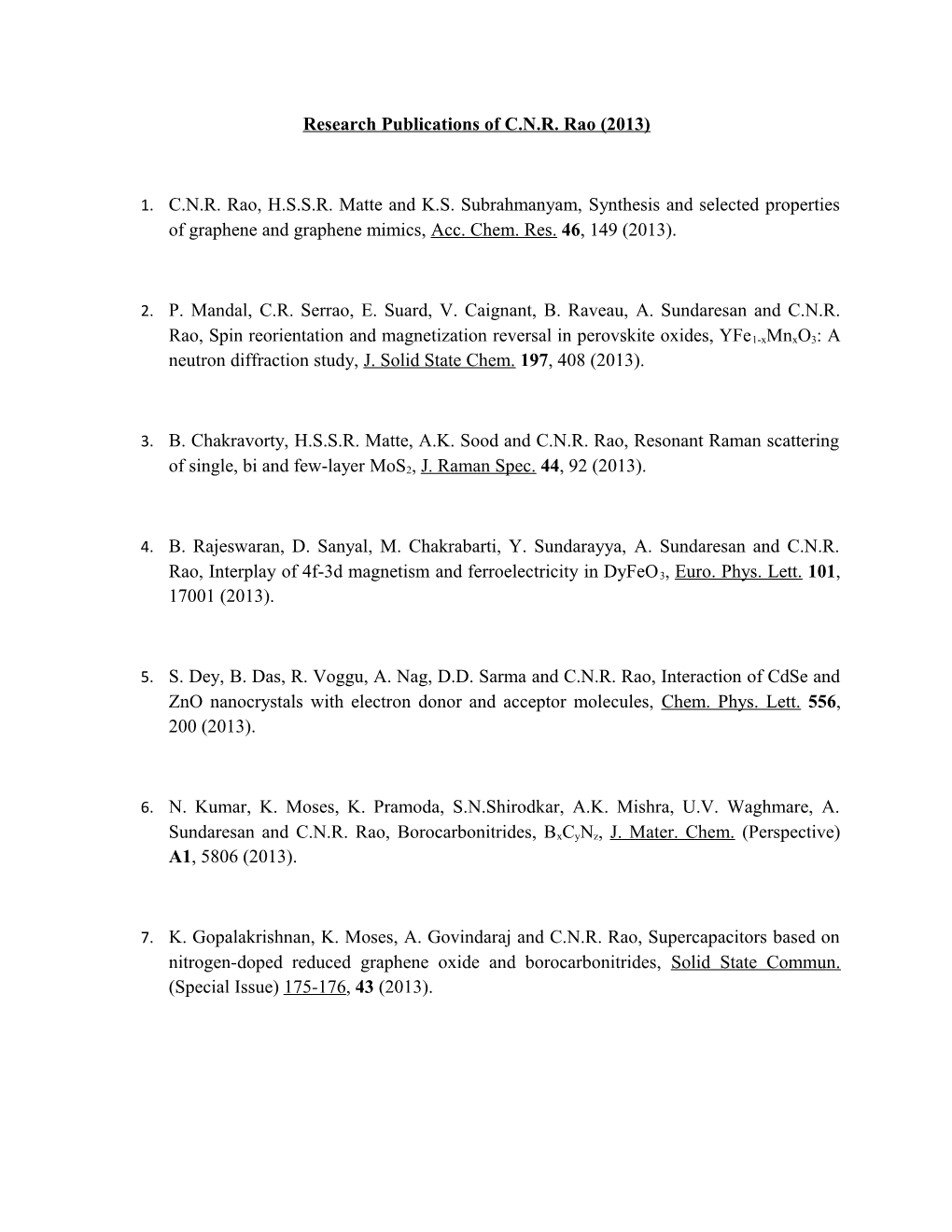 Research Publications of C.N.R. Rao (2013)