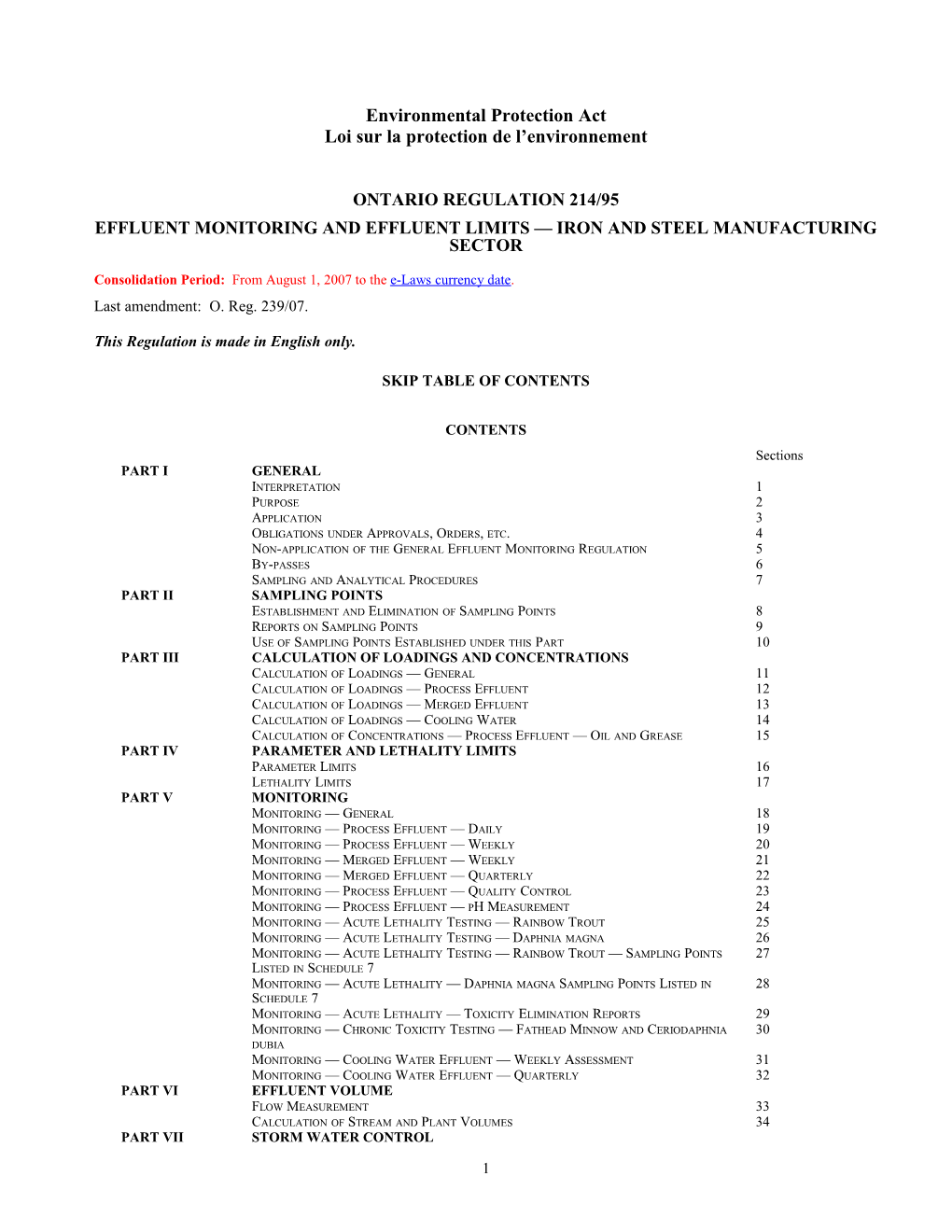 Environmental Protection Act - O. Reg. 214/95